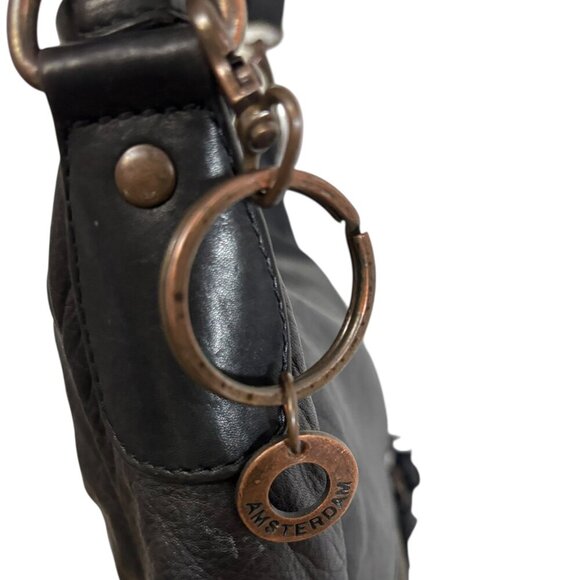 AMSTERDAM HERITAGE Shoulder Bag Black Slouchy Multiple Zippers Bronze Hardware - Picture 9 of 15